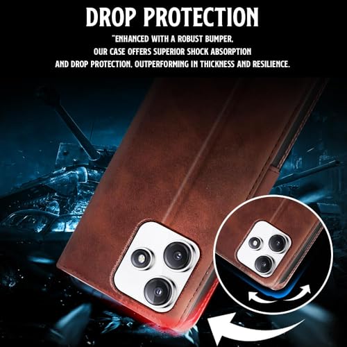 Image of WOW IMAGINE Shock Proof Flip Cover Back Case for Mi Redmi 12 5G | Redmi 12 4G | Poco M6 Pro 5G (Magnetic Button Flip Case | Wallet Pockets & Stand | Leather Finish | Coffee)