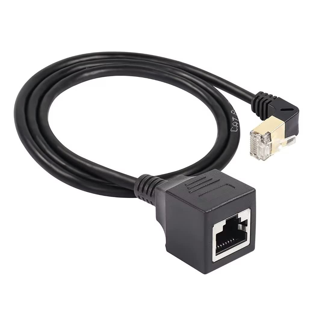 SinLoonイーサネット拡張ケーブル、Cat8 LANケーブル、90°曲げLANケーブル高速40Gbps 2000Mhzネットワークケーブル、RJ45ネットワークブロッキング、ルータモデムテレビPCノートパソコン用オス/メスコネクタ0.5M(M/F Up)