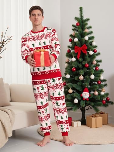 Christmas Pajamas Men's 2 Piece Outfits Holidays Loungewear Matching Set Thermal Pjs Sets Crewneck Sweatshirt(XL)4
