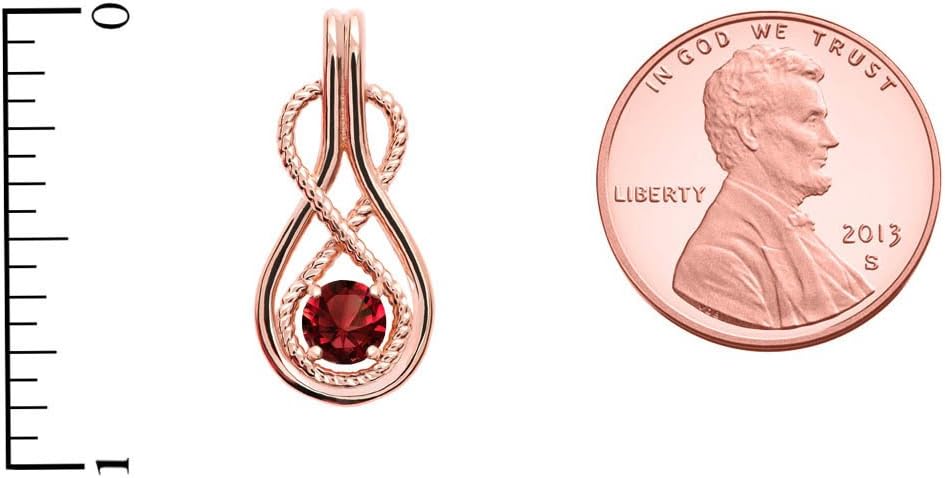 Infinity Rope January Birthstone Garnet 14k Rose Gold Pendant