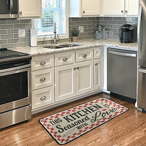 This Kitchen Is Seasoned With Love Kitchen Rug Red Heart Check Kitchen Mat Runner Rugs Non Slip Floor Door Mats Soft Doormat Carpet Home Decor 39 X 20 Inch #TOP3