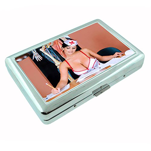 Naughty Nurse D2 Silver Metal Cigarette Case Sexy Image
