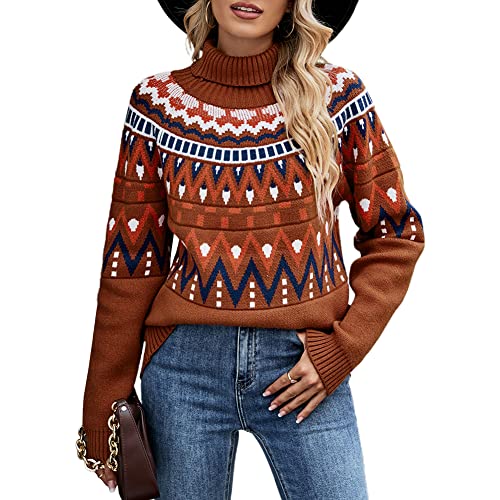 Image of JUNBOON Women's Casual Leopard Print Knitted Pullover Sweaters Long Sleeve Crew Neck Jumper Tops