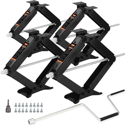 OULEME 24 RV Camper Scissor Jack Heavy Duty 9500 lbs Travel Trailer Leveling Stabilizer with Crank Handle & Drill Socket - Set of 4