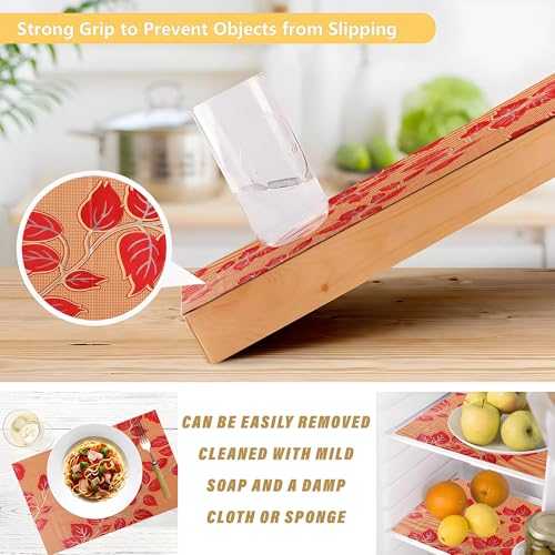 Image of Kuber Industries 5 Meters Waterproof & Durable Kitchen Mats for Shelf Liner Roll | Wipeable Fridge Sheets for Shelves Cabinet Drawer | Red Flower - Mustard Yellow