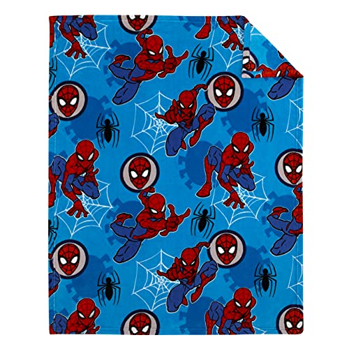 Marvel Spiderman Wall Crawler Red, White, And Blue Spider Webs Toddler Blanket #TOP1