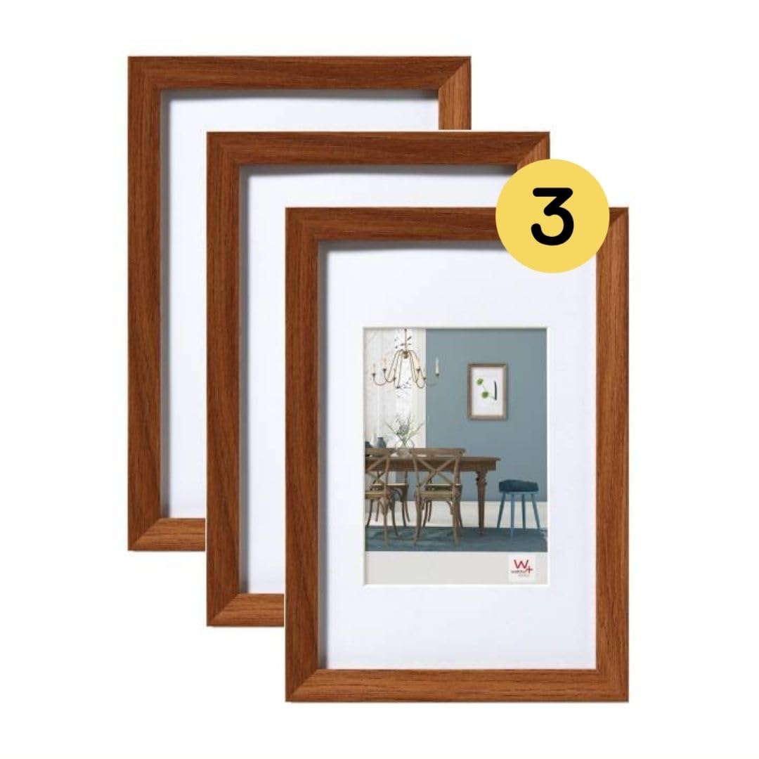 walther design Bilderrahmen eiche dunkel 18 x 24 cm mit Passepartout, 3er Pack, Fiorito Holzrahmen EF824P3