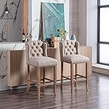 WE ANJUFUN Fabric Bar Stool Set of 2, 30" Counter Height Bar Stool, Modern Back Chair, Farmhouse Nai