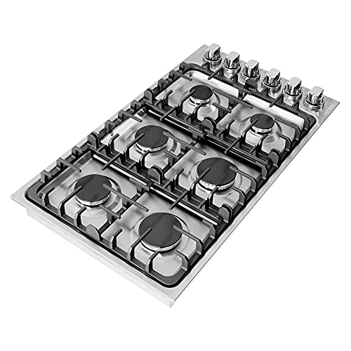 Cosmo Cos-Dic366 Drop-In Gas Cooktop With 6 Italian Made Sealed Burners, Cast Iron Grates, Metal Knobs, Liquid Propane Convertible, 36 Inch, Stainless Steel #TOP5