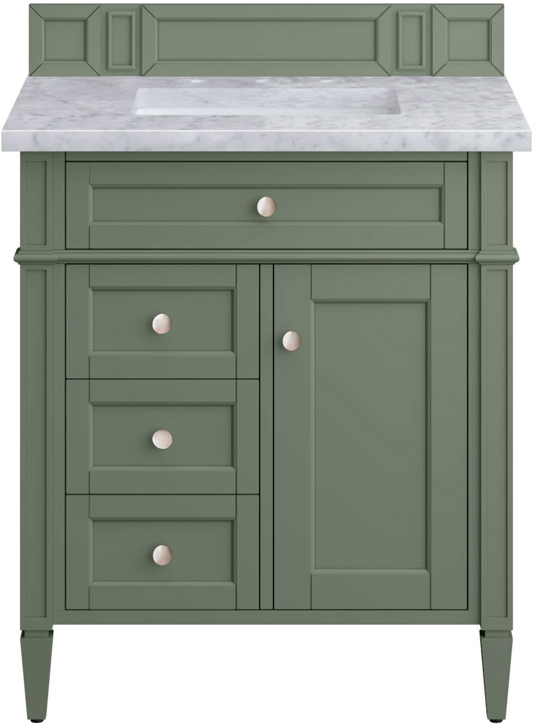 James Martin Vanities 650-V30-3CAR Brittany 30" Single Basin Poplar Wood Vanity Set with 3 cm Carrara White Natural Stone Vanity Top and Rectangular Sink - Victory Blue