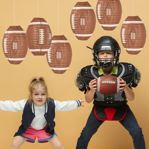 Image of UNIQOOO 6PCS American Football Super Sports Lantern Party Decoration Set, LRG 12 Inch, Hanging Japanese Paper Lanterns, Easy Assemble Reusable Home School Game Day Kids Birthday Sports Bar Decor