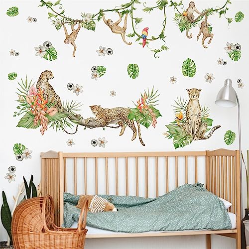 Safari Animals Wall Stickers Nursery Wall Decals Jungle Animals Wall Stickers Baby Boys Girls Room Decals Wall Decor Removeable Tiger Monkey Wall Art Decals for Kids Bedroom Living Room Playroom Decor - Image 3