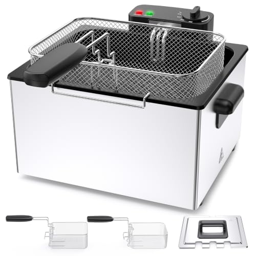 Image of NEWBULIG Deep Fryer with Basket, 5 Liter Electric Deep Fryer with 1800W Power, Adjustable Temperature, Lid with Viewing Window for Fried Chicken, Shrimp, French Fries, Silver