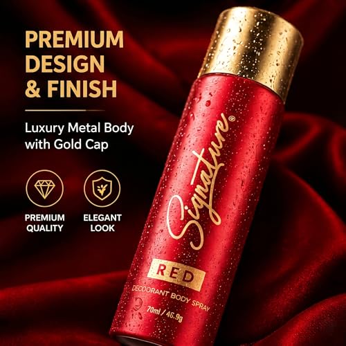 Image of Signature Deodorant Body Spray - Red | Elegent & Citrus Aromatic Scent | Long Lasting Fragrance | Skin Friendly Deo | Fights Body Odour | Everyday Use | For Men, Women (Unisex) | Pack of 2 (70ml x 2)