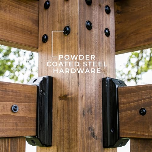 Backyard Discovery Verona 12' x 8' Cedar Wood Cabana Corner Pergola with Bamboo Privacy Panels for Outdoor Patio, Deck, Garden, Poolside, Entertaining - Image 6