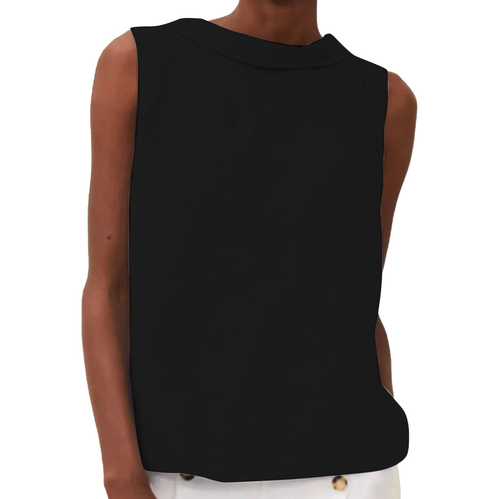 Women's Cotton Linen Tank Tops High Neck Casual Cami Sleeveless Camisole Blouses Summer Basic Shirt Solid Color Crop Tops(Black,XX-Large) โ image 1
