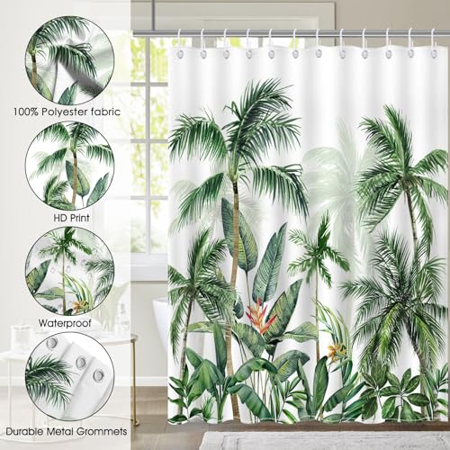 Avezano Tropical Palm Tree Shower Curtain Summer Jungle Leaves Plant Bathroom Waterproof Fabric Bathtub Decor with 12 Hooks 72 X 72 Inch - Image 5