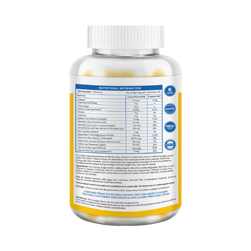 Image of Tata 1mg Multivitamin Gummies With Zinc, Magnesium and Folic Acid for Immunity & Energy (Pack of 30 Gummies, Lemon Flavour)