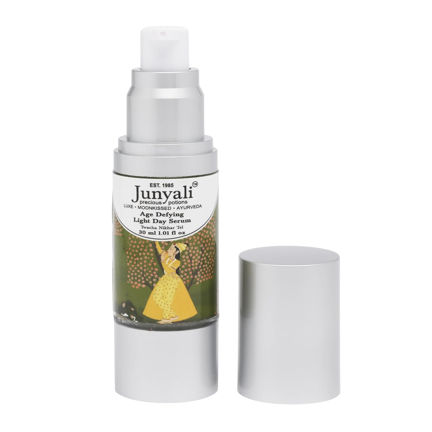 Junyali Age-Defying Day Serum | Twacha Nikhar Tel - 30ml Sandalwood, Vetiver, Lavender & More Blend - Natural Skincare for Radiant, Rejuvenated Skin - Aromatherapy Infused 1