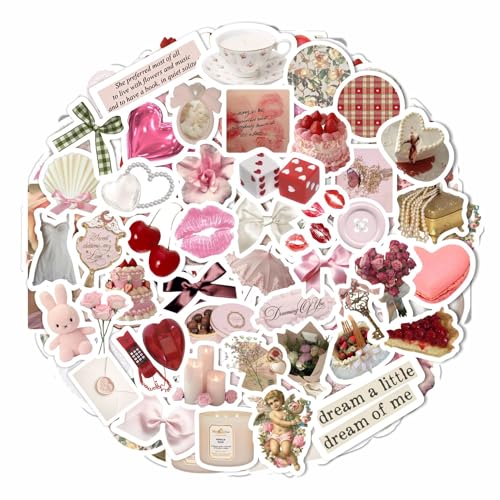 BulbaCraft 100Pcs Coquette Stickers - Coquette Aesthetic, Small Waterproof Pink Sticker Sheets for Phone Cases, Gifts for Women & Men