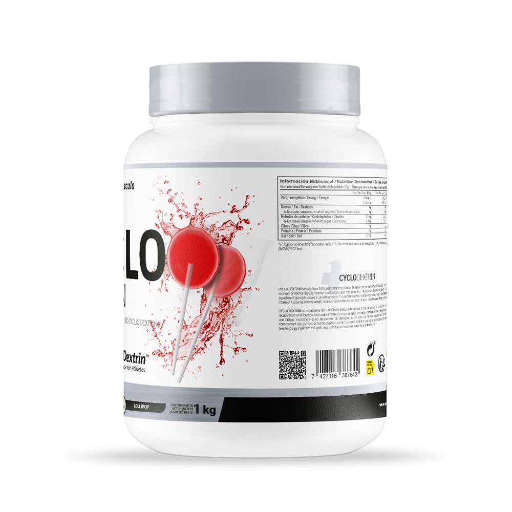 Masmusculo - Cyclo Dextrin en Poudre - 1000 g - Cyclodextrine pour Améliorer l’Endurance Physique - Dextrine Cyclique avec Cluster Dextrin® - Pot pour 2 Mois - Goût Sucette