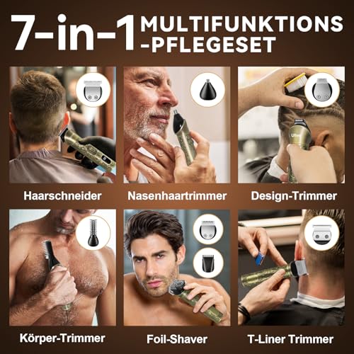 Ufree Haarschneidemaschine Profi Barttrimmer Haartrimmer Herren, 7 in 1 Bartschneider Haarschneider Rasierer Herren Elektrisch, Langhaarschneider Trimmer, Geburtstagsgeschenk für Männer 3