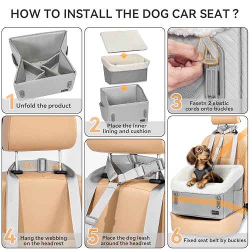 Image of PETSFIT Small Dog Car Seat, Waterproof PU Leather Dog Booster Car Seat with Patented Safe Buckles, Pet Carseat for Medium or Small Sized Pets up to 30 lbs (Grey)