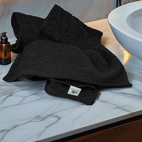 Image of Tens Towels Pack of 6 Hand Towels, 100% Cotton, Lighter Weight, Quick to Dry, 16 x 28 Inches, Super Soft & Absorbent, Perfect for Bathroom & Kitchen, Black