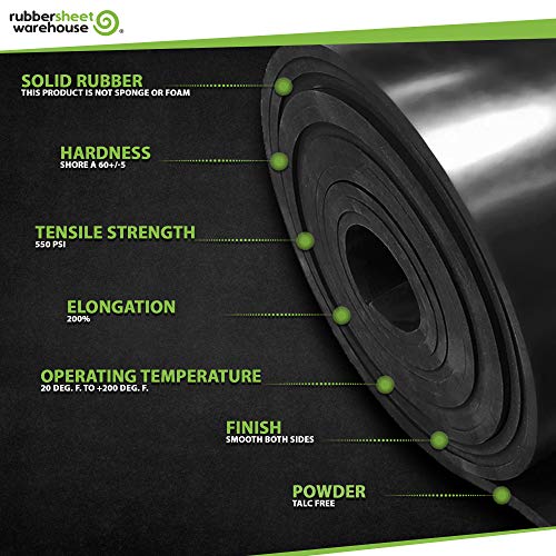 Rubber Sheet Warehouse NSAPRAB-1-8IN-125-1 Inch (1/8") Thick X 12 Inch Wide X 12 Inch Inch -Neoprene Rubber Sheet Commercial Grade 65A, Smooth Finish, Solid Rubber, Perfect For Weather Stripping, Gasket thumb #8