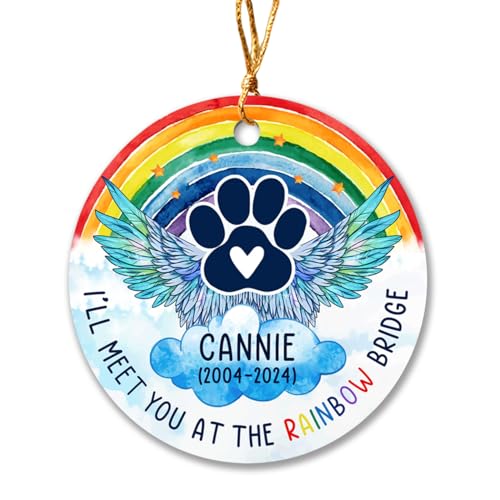 Personalized Rainbow Bridge Pet Memorial Ornament, I'll Meet You at The Rainbow Bridge Ornaments 2024 for Remembrance Sympathy Gift, Pet Loss Gifts, Custom Name Memorial Ornament