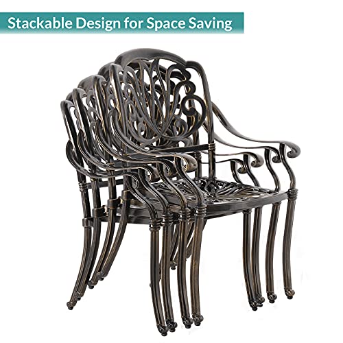 Image of MEETWARM 7-Piece Outdoor Patio Dining Set, All-Weather Cast Aluminum Patio Conversation Set for Backyard Garden Deck with 6 Chairs, 1 Rectangular Table, 2 inch Umbrella Hole, Dark Bronze