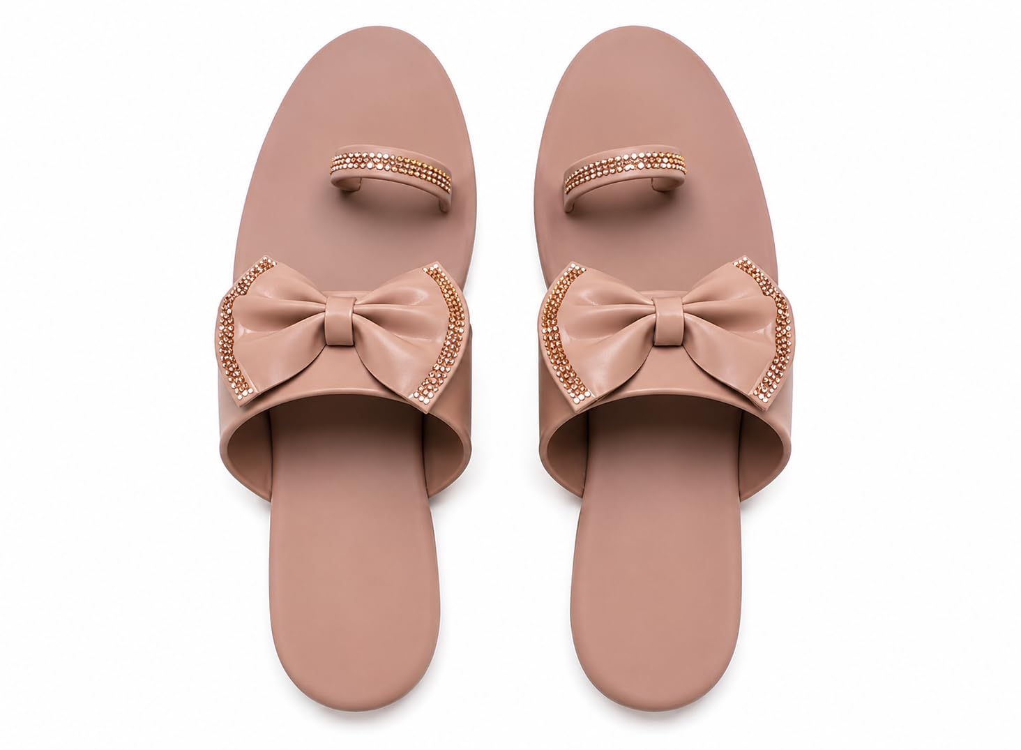 Women’s Stylish Bow Flat Sandals | Elegant Toe Ring Slip-On Slippers | Soft Comfortable Casual Footwear | Beige-image-34