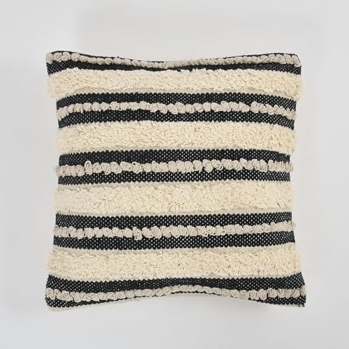 Image of Furnistitchs Premium Decorative Throw Cushion Pillow Cover Boho Home Decor - Living Room Bedroom Couch Sofa Cushion Covers 16 inch x 16 inch (2, Cream Stripes)