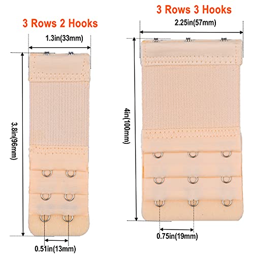 D Club Tiousoni 6 Pieces Women's Bra Extenders 2 Hook / 3 Hook Comfortable Stretchy Bra Extension Strap (Black, White, Nude) - Image 2