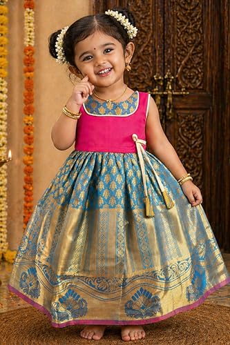 Image of TotzTouch Baby Girl Ethnic Wear Dress | Traditional South Indian Pattu Langa for Girls