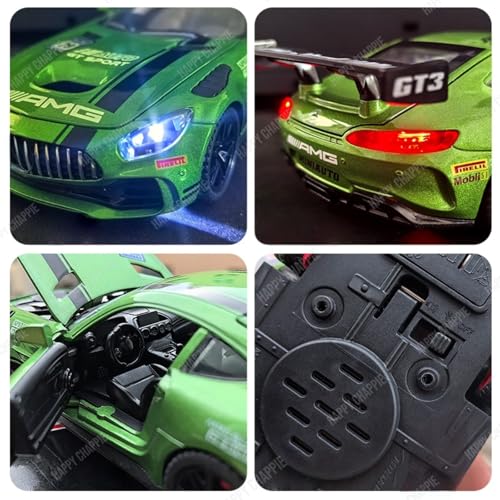 Image of Die-Cast AMG-GT3 Car Model 1:32 Scale Alloy Metal Toy Car with Openable Doors, Hood & Trunk, LED Lights & Sound, Pull Back Action Sports Car Toy for Kids Boys & Collectors