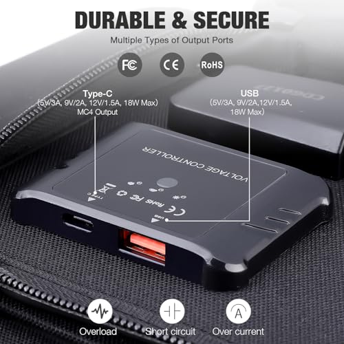 Image of GRECELL 80W Foldable Solar Panel, Portable Solar Charger with USB-A and USB-C QC3.0 (18W) IP67 Waterproof Outdoor Cell Phone Solar Charger for Power Banks Tablets Small Power Station