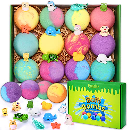 Bath Bombs for Kids with Surprise Toys Inside - Handmade 12 Gift Set, 100% Safe for Boys Girls, Bubble Bath Fizzies Vegan Essential Oil Spa Fizz Balls Gift Kit