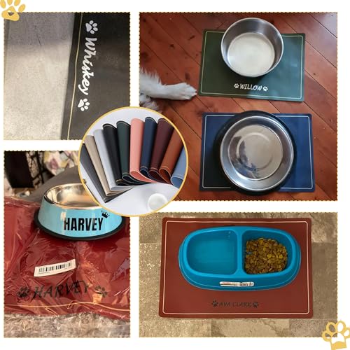 Personalized Dog Food Mat for Food and Water,BUGMKCS Customized Pet Food Mat with Name, Dog Splash Pad for Neater Feeding, Cat Bowl Mat for Floors Waterproof Backing, Pet Placemat Water Absorbent Mat