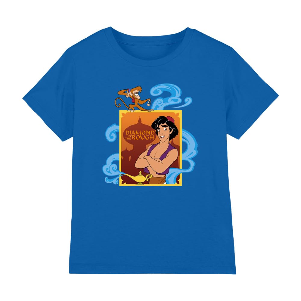 Aladdin Disney Boys Diamond in The Rough, with Abu and Magic Lamp Unisex Kids T-Shirt, Royal, 5-6 Years UK