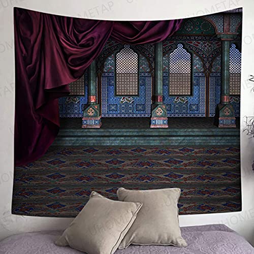 NA Tapisserie Orientale, Architecture Européenne Style Oriental Intérieur Palais Architecture Tapisserie Vintage Art Tenture Murale pour Chambre Salon Dortoir GTQQUH763