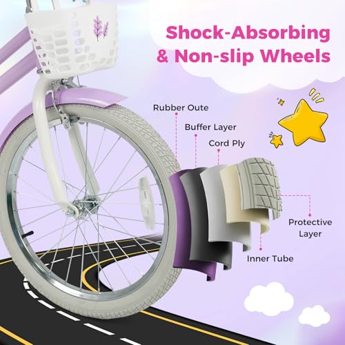 Image of BABY JOY Girls Bike with Streamers & Doll-Seat, Kids Bike for 3-8 Years Old