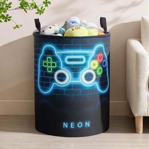 Image of 2Pcs Gamepad Boys Kids Laundry Basket Baby Nursery Hamper Gamer Room Decor Foldable Oxford Cloth Funny Tote Clothes Storage Bucket Organizer For Bedroom (Gamepad)