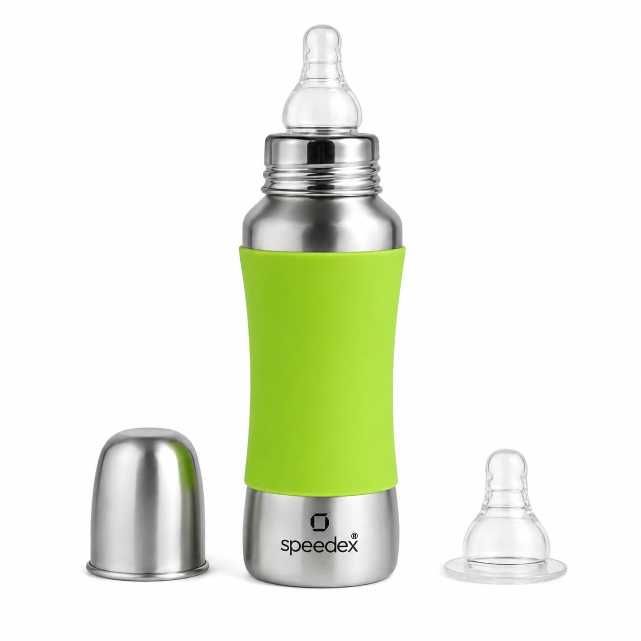 SPEEDEX Stainless Steel Baby Feeding Bottle 240 ml with Green Silicone Grip & Internal ML Marking | BPA & Plastic Free | Anti-Colic Silicone Nipple | 304 Grade Steel Infant Milk Bottle | Leak Resistant-picture-27