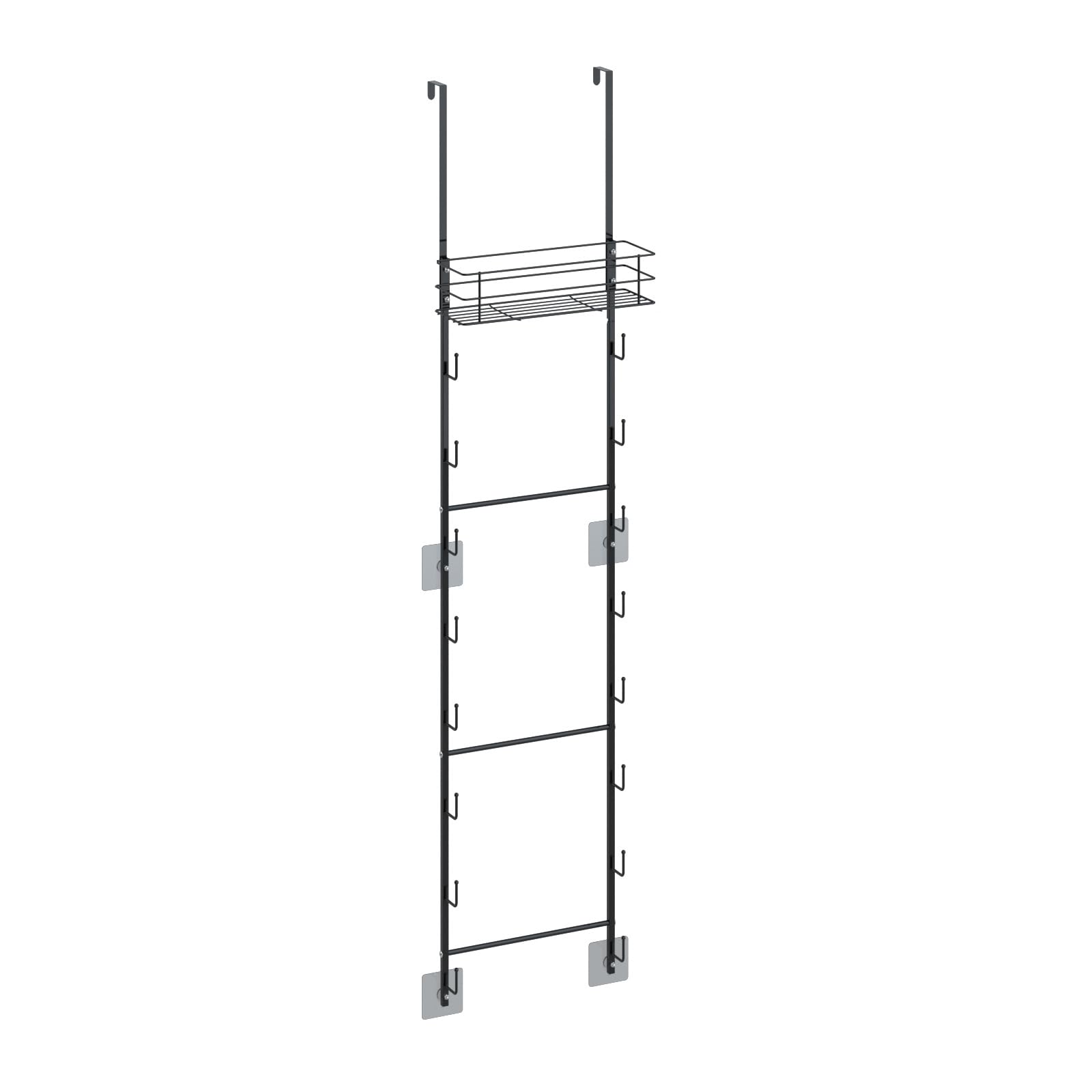 Msioytog Sturdy Metal Handbag Rack with 16 Hooks and Wire Basket Perfect for Small Areas Entryway Purse Display