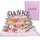 BYZANDQI® Pop-up-Karte mit DANKE - 3D Blumen Dankeskarte & Abschiedskarte für Kollegen Kunden und Lehrer Freunde Familie