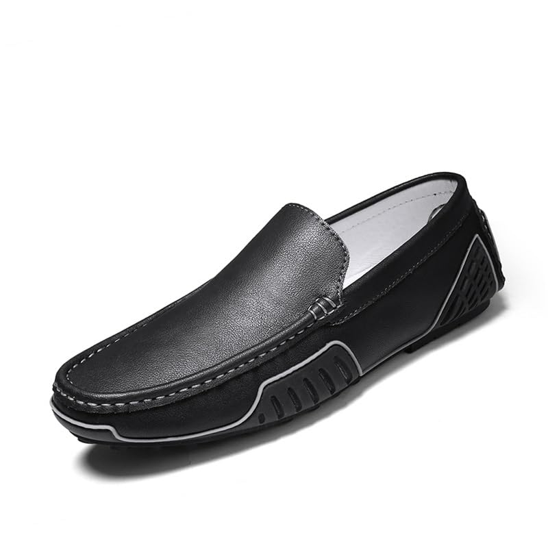 Mens Loafers Shoe Round Toe Faux Leather Driving Style Loafer Anti-Slip Flat Heel Flexible Casual Slip-on