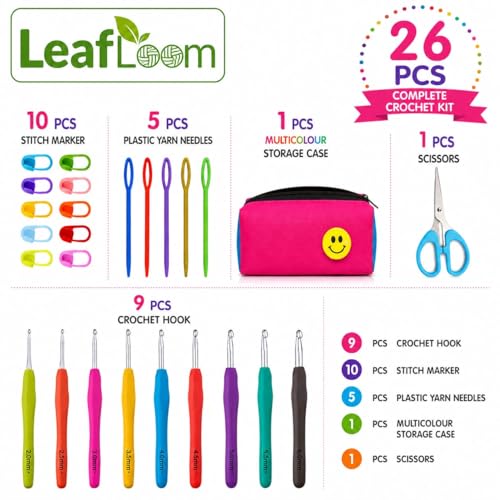 Image of Crochet Kit with Soft Grip Handles - Full Crochet Hook Set for Beginners & Yarn Lovers - Ergonomic Crochet Tools for DIY Craft & Gifting (Crochet Kit 31 pcs)