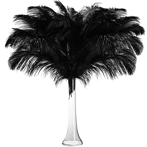 Retrowavy 50 Pcs 14-16 Inches Large Natural Ostrich Feathers Bulk for Centerpieces for Wedding Party Centerpieces Home Decoration Flower Arrangement (Black)