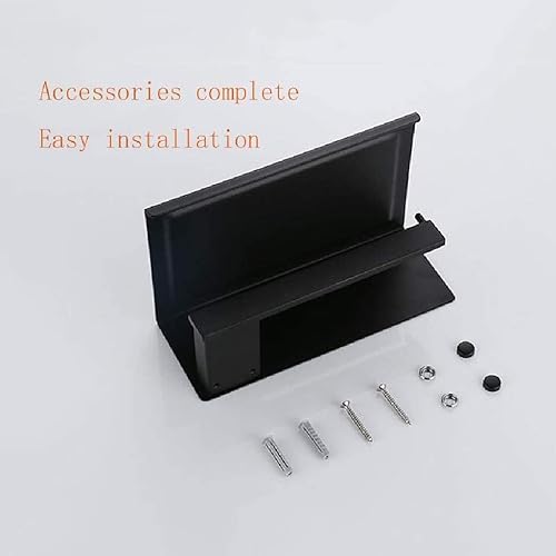 Miniatura 5 de UPBEER Soporte para papel higiénico con estante de almacenamiento para teléfono celular soporte para pañuelos de baño negro mate acero inoxidable